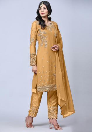 Picture of Georgette Burly Wood Straight Cut Salwar Kameez