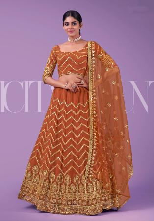 Picture of Classy Georgette Orange Red Lehenga Choli