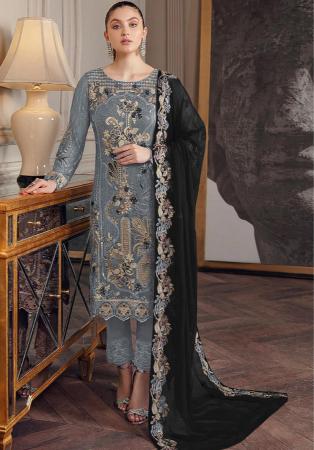 Picture of Georgette Slate Grey Straight Cut Salwar Kameez