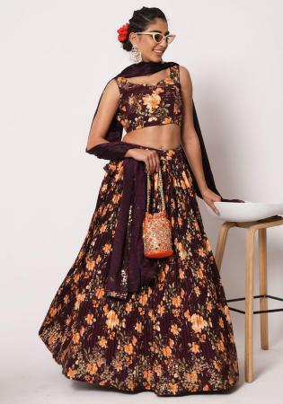 Picture of Superb Silk Dark Magenta Lehenga Choli