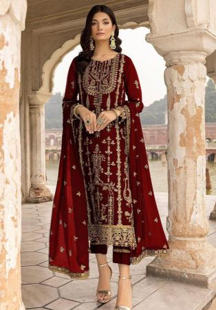 Picture of Shapely Georgette Maroon Straight Cut Salwar Kameez