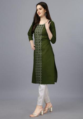 Picture of Lovely Cotton Dark Olive Green Kurtis & Tunic