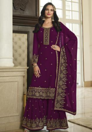 Picture of Georgette Saddle Brown Straight Cut Salwar Kameez