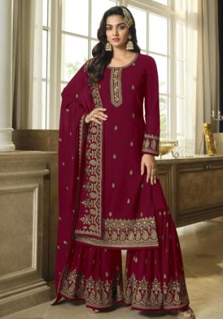 Picture of Comely Georgette Maroon Straight Cut Salwar Kameez