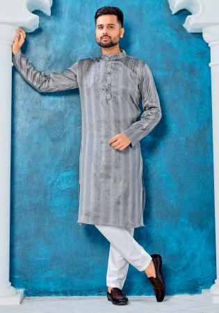 Picture of Delightful Silk Light Slate Grey Kurtas