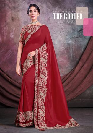 Picture of Pleasing Crepe & Organza Dark Red Saree