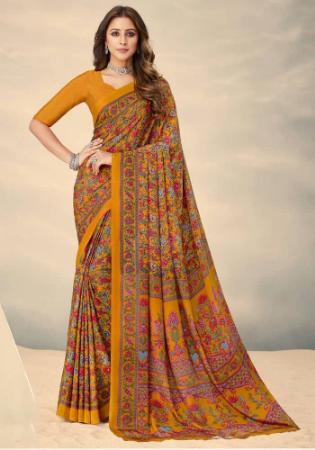 Picture of Alluring Crepe & Silk Dark Khaki Saree