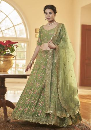 Picture of Amazing Silk Dark Olive Green Lehenga Choli