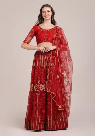 Picture of Wonderful Georgette & Net Maroon Lehenga Choli