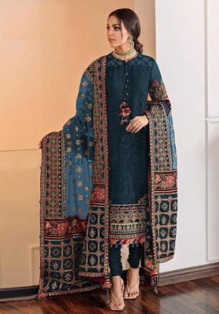 Picture of Georgette Dark Slate Grey Straight Cut Salwar Kameez