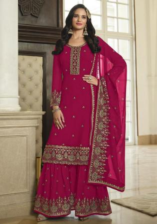 Picture of Georgette Deep Pink Straight Cut Salwar Kameez