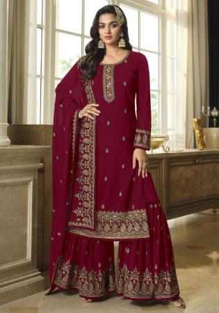 Picture of Magnificent Georgette Maroon Straight Cut Salwar Kameez