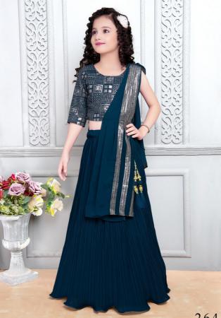 Picture of Grand Georgette Navy Blue Kids Lehenga Choli