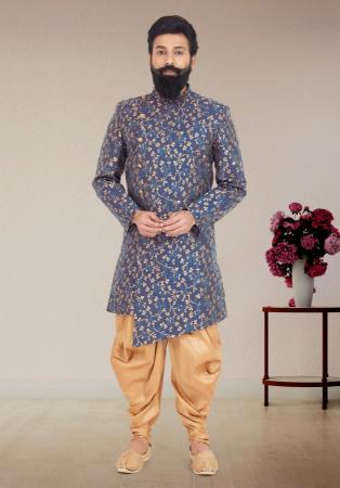 Picture of Delightful Silk Dark Slate Blue Indo Western