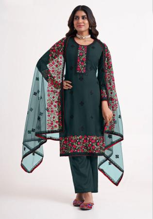 Picture of Georgette Sea Green Straight Cut Salwar Kameez