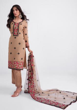 Picture of Georgette Rosy Brown Straight Cut Salwar Kameez