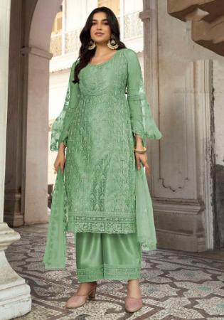 Picture of Net Dark Sea Green Straight Cut Salwar Kameez