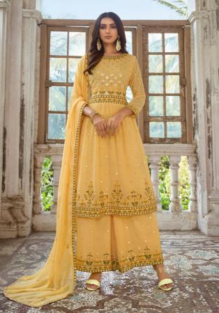 Picture of Georgette Pale Golden Rod Straight Cut Salwar Kameez