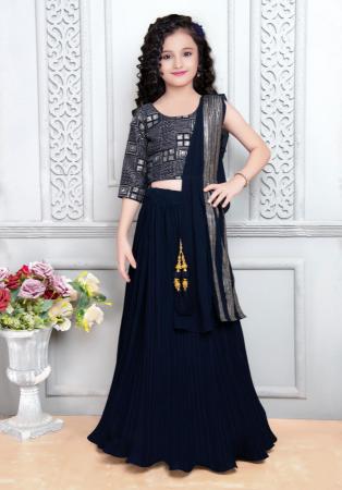 Picture of Superb Georgette Midnight Blue Kids Lehenga Choli