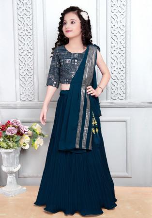 Picture of Alluring Georgette Navy Blue Kids Lehenga Choli