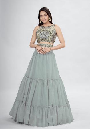 Picture of Well Formed Chiffon Light Slate Grey Lehenga Choli