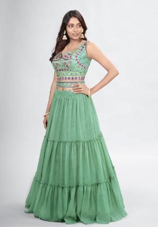 Picture of Lovely Chiffon Dark Sea Green Lehenga Choli