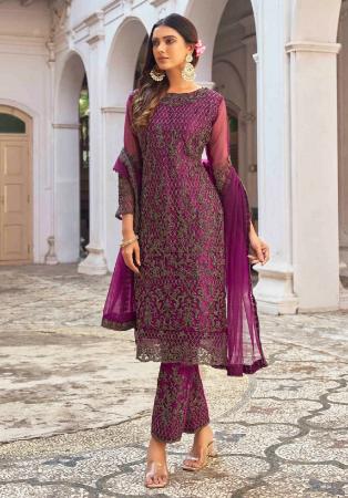 Picture of Ravishing Net Brown Straight Cut Salwar Kameez