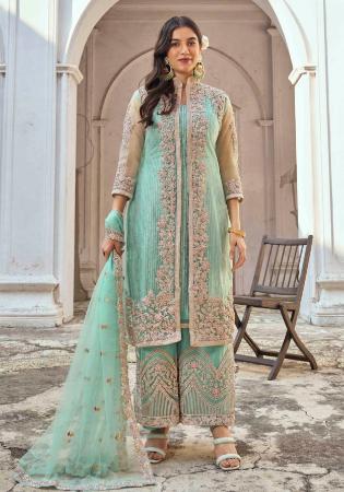 Picture of Stunning Net Cadet Blue Straight Cut Salwar Kameez