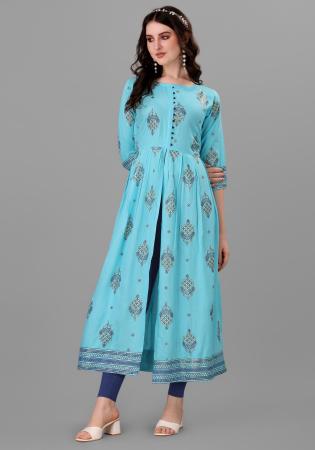 Picture of Fine Rayon Medium Turquoise Readymade Gown