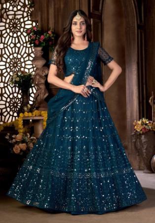 Picture of Exquisite Net Navy Blue Lehenga Choli