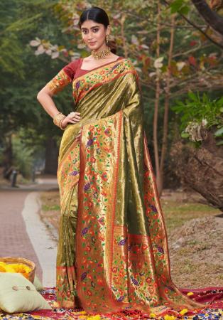 Picture of Graceful Silk Dark Olive Green Saree