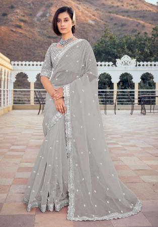 Picture of Resplendent Silk & Organza Dark Grey Saree