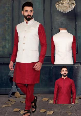 Picture of Enticing Silk Fire Brick Kurtas