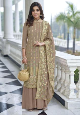 Picture of Georgette Rosy Brown Straight Cut Salwar Kameez