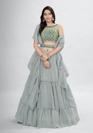 Picture of Chiffon & Silk Light Slate Grey Lehenga Choli