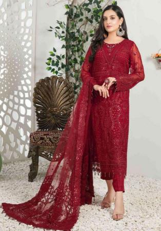 Picture of Resplendent Georgette Maroon Straight Cut Salwar Kameez