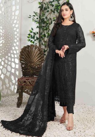 Picture of Wonderful Georgette Black Straight Cut Salwar Kameez