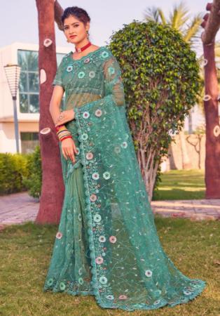 Picture of Shapely Net Cadet Blue Saree