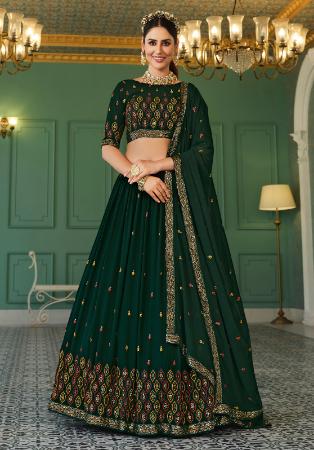 Picture of Nice Georgette Dark Green Lehenga Choli