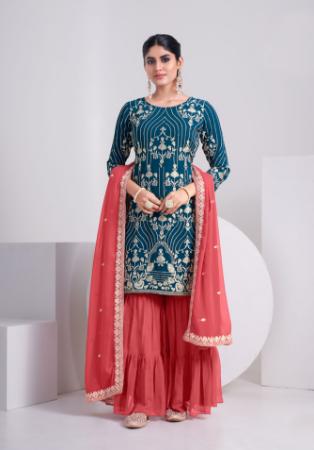 Picture of Nice Georgette Teal Straight Cut Salwar Kameez