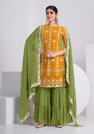 Picture of Georgette Golden Rod Straight Cut Salwar Kameez