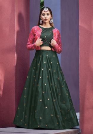 Picture of Fascinating Silk Dark Green Lehenga Choli