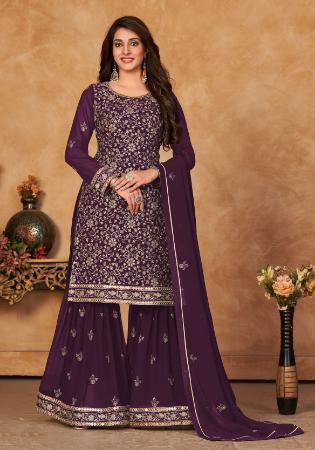 Picture of Georgette Dark Olive Green Straight Cut Salwar Kameez