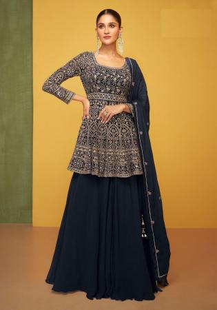 Picture of Georgette Midnight Blue Straight Cut Salwar Kameez