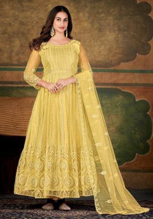 Picture of Beauteous Net Khaki Anarkali Salwar Kameez