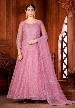 Picture of Lovely Net Pale Violet Red Anarkali Salwar Kameez