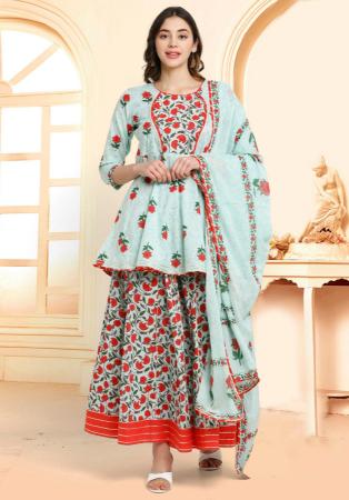 Picture of Graceful Cotton Powder Blue Readymade Salwar Kameez