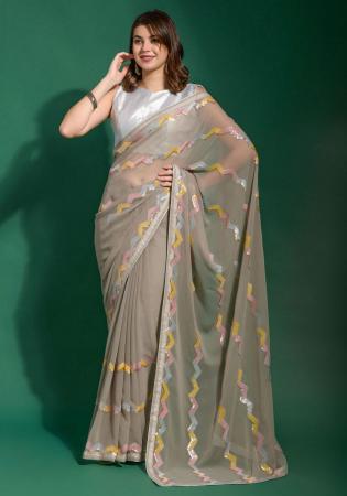 Picture of Good Looking Georgette Grey Saree