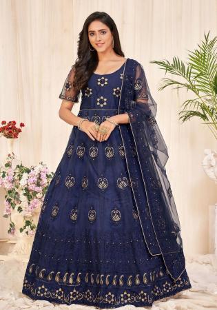 Picture of Admirable Net Navy Blue Straight Cut Salwar Kameez