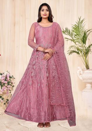 Picture of Net Pale Violet Red Straight Cut Salwar Kameez